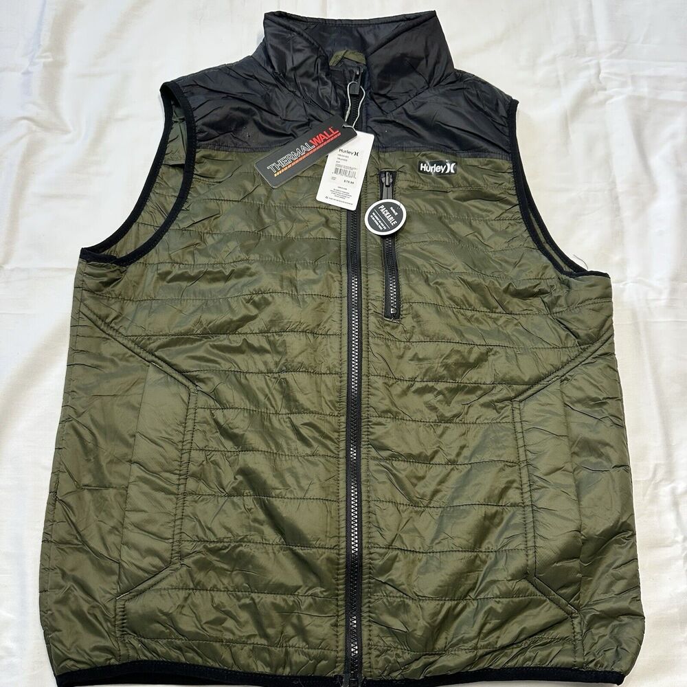 Hurley Mens Sz Small Quilted Padded Thermal Wall Full Zip Jacket Packable Vest